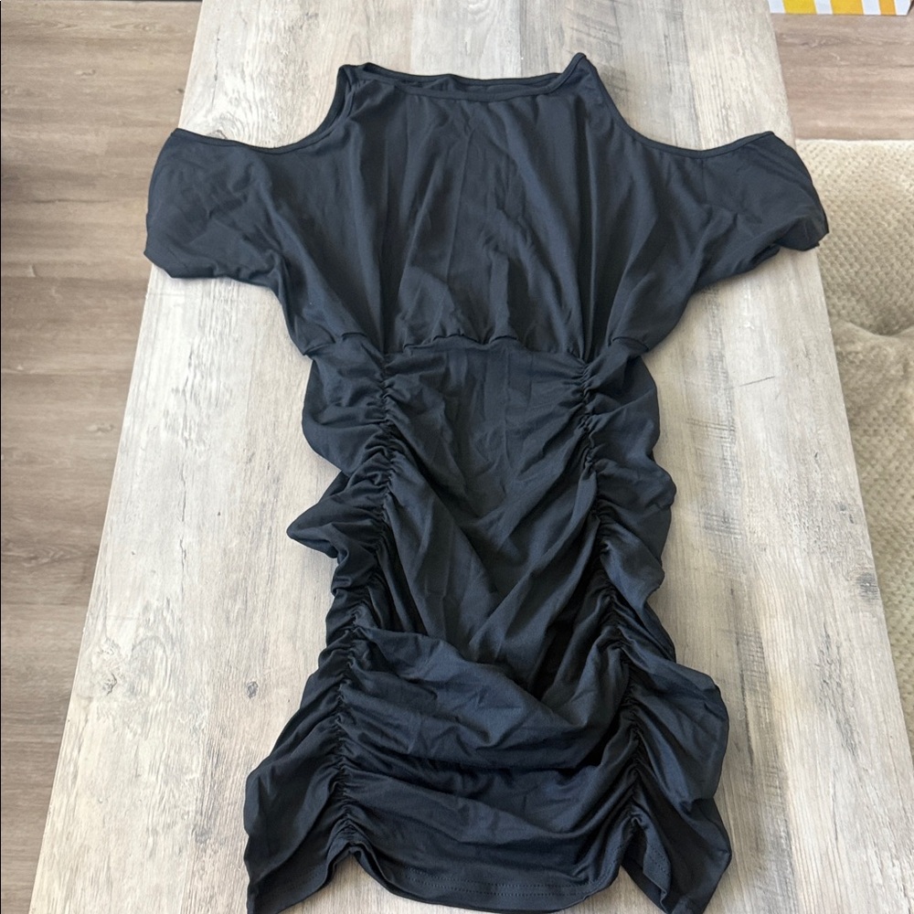 SHEIN Black Ruched Midi Dress